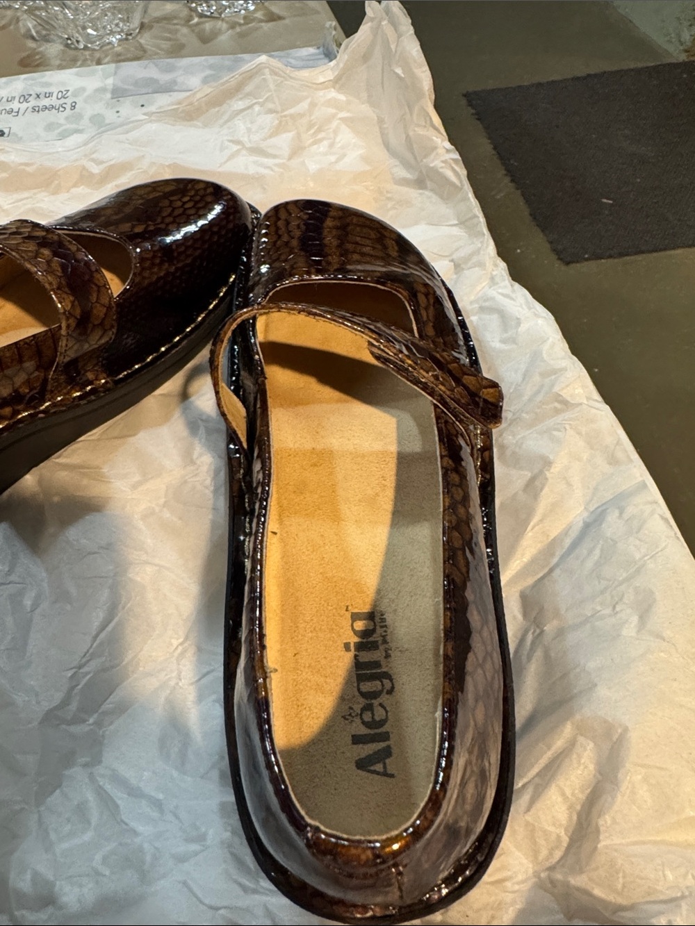 ALEGRIA FELIZ MARY JANE COMFORT SHOES BROWN SNAKE PRINT PATENT LEATHER - SIZE 41 - Picture 7 of 7